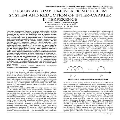 DESIGN AND IMPLEMENTATION OF OFDM SYSTEM AND REDUCTION OF INTER-CARRIER INTER...