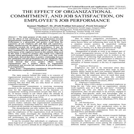 THE EFFECT OF ORGANIZATIONAL COMMITMENT, AND JOB SATISFACTION, ON EMPLOYEE’S ...
