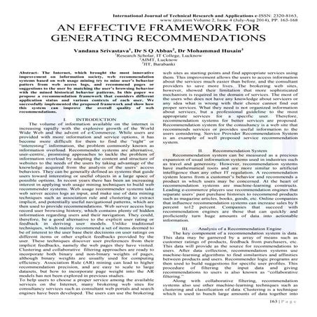 AN EFFECTIVE FRAMEWORK FOR GENERATING RECOMMENDATIONS