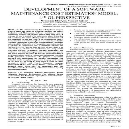 DEVELOPMENT OF A SOFTWARE MAINTENANCE COST ESTIMATION MODEL: 4 TH GL PERSPECTIVE