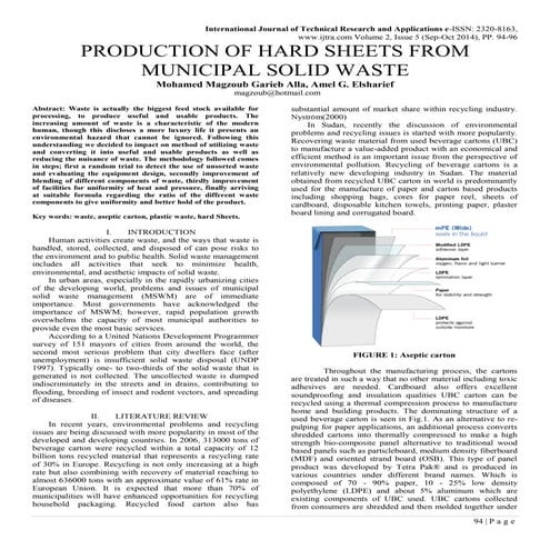 PRODUCTION OF HARD SHEETS FROM MUNICIPAL SOLID WASTE