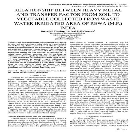 RELATIONSHIP BETWEEN HEAVY METAL AND TRANSFER FACTOR FROM SOIL TO VEGETABLE C...