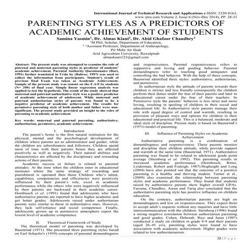 PARENTING STYLES AS A PREDICTORS OF ACADEMIC ACHIEVEMENT OF STUDENTS
