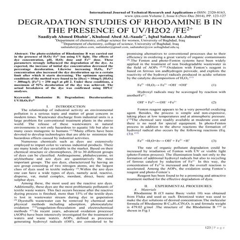 DEGRADATION STUDIES OF RHODAMINE B IN THE PRESENCE OF UV/H2O2 /FE2+