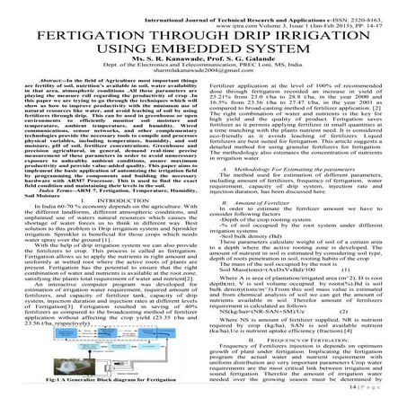 FERTIGATION THROUGH DRIP IRRIGATION USING EMBEDDED SYSTEM
