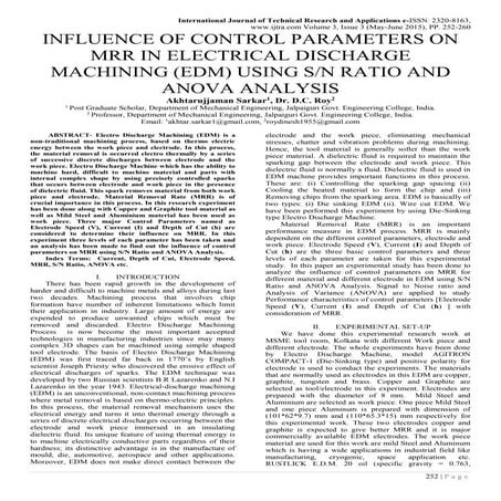 INFLUENCE OF CONTROL PARAMETERS ON MRR IN ELECTRICAL DISCHARGE MACHINING (EDM...