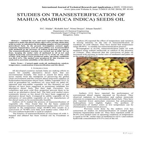 TRANSESTERIFICATION OF MAHUA (MADHUCA INDICA) SEEDS OIL
