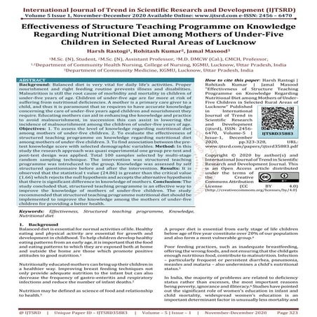 Effectiveness of structured teaching programme on knowledge regarding nutriti...