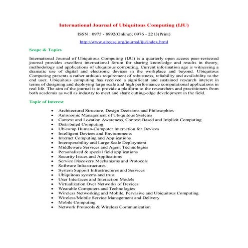 International Journal of Ubiquitous Computing (IJU)