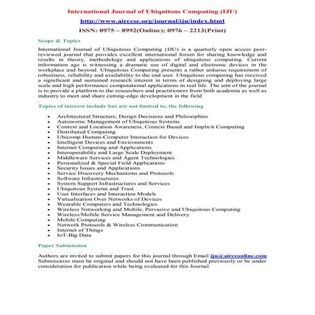 Call for Papers - International Journal of Ubiquitous Computing (IJU)