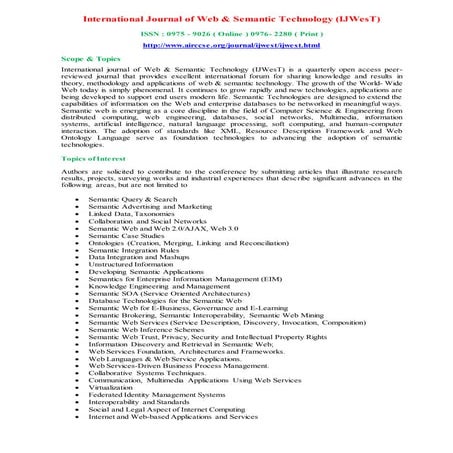 call for papers - International Journal of Web & Semantic Technology (IJWesT)