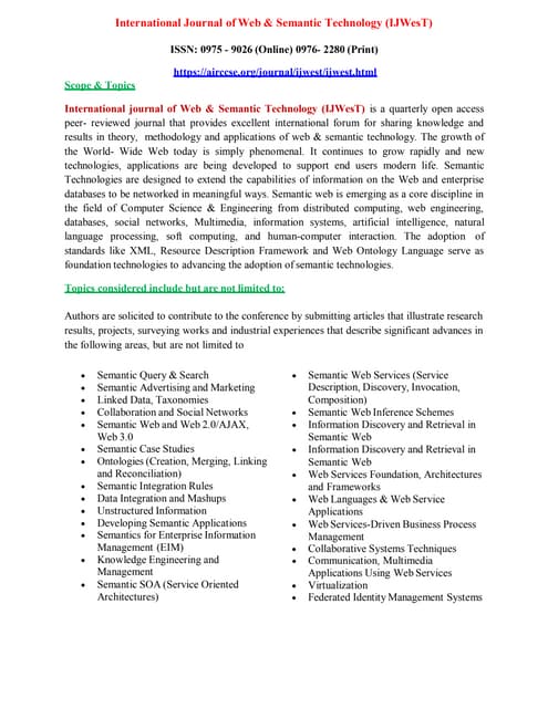 International Journal of Web & Semantic Technology (IJWesT)