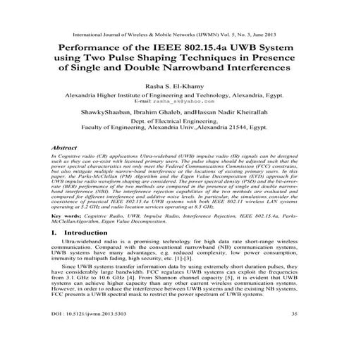 Performance of the IEEE 802.15.4a UWB System using Two Pulse Shaping Techniqu...