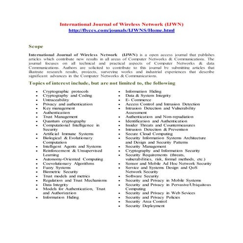 International Journal of Wireless Network (IJWNS)  