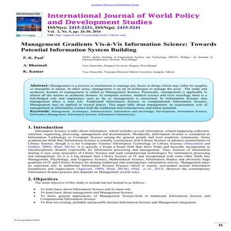 Management Gradients Vis-à-Vis Information Science: Towards Potential Informa...