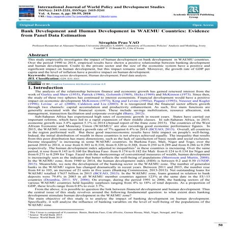  Bank Development and Human Development in WAEMU Countries: Evidence from Pan...