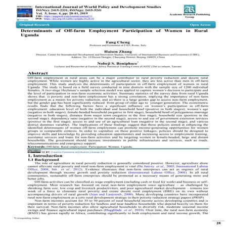 Determinants of Off-farm Employment Participation of Women in Rural Uganda