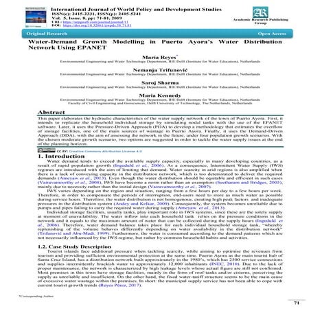 Water-Demand Growth Modelling in Puerto Ayora’s Water Distribution Network Us...