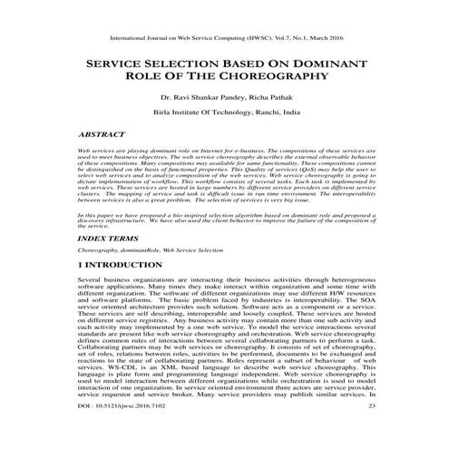 SERVICE SELECTION BASED ON DOMINANT ROLE OF THE CHOREOGRAPHY 