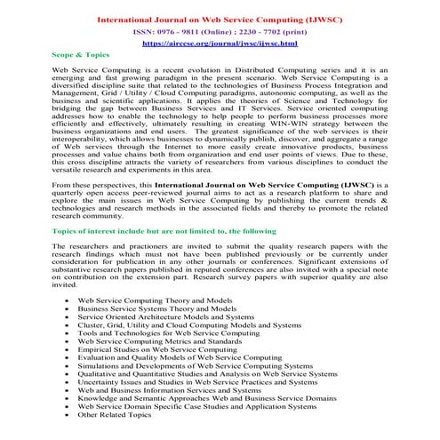 Research Article Submission - International Journal on Web Service Computing (IJWSC)