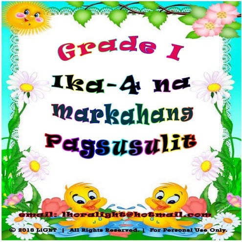 K TO 12 GRADE 1  IKAAPAT MARKAHANG PAGSUSULIT