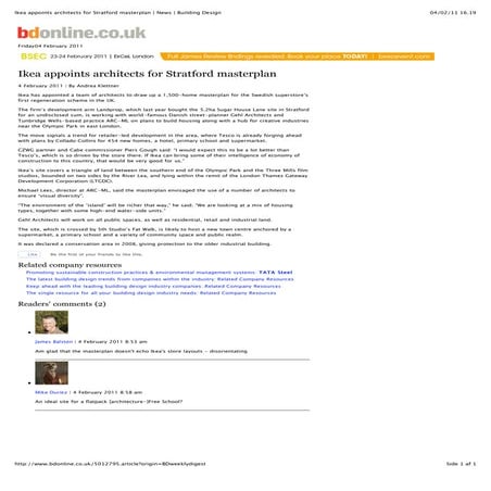 Ikea appoints architects for stratford masterplan | news | building design