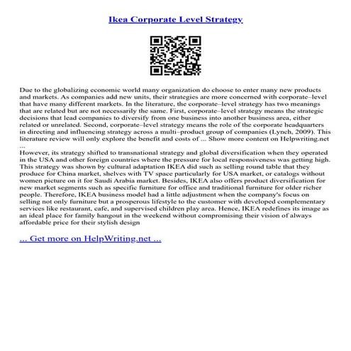 Ikea Corporate Level Strategy | PDF