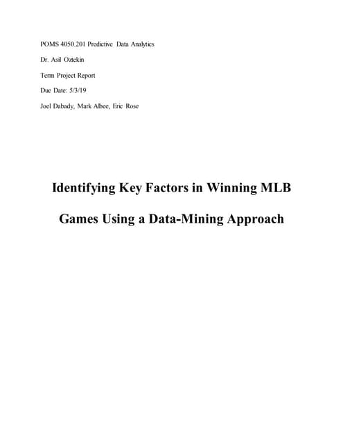 Identifying Key Factors in Winning MLB Games Using a Data-Mining Approach