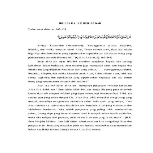 Ikhlas dalam beribadah