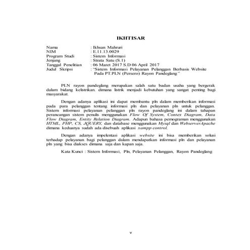 skripsi Ikhtisar pelayanan pelanggan pln rayon pandeglang