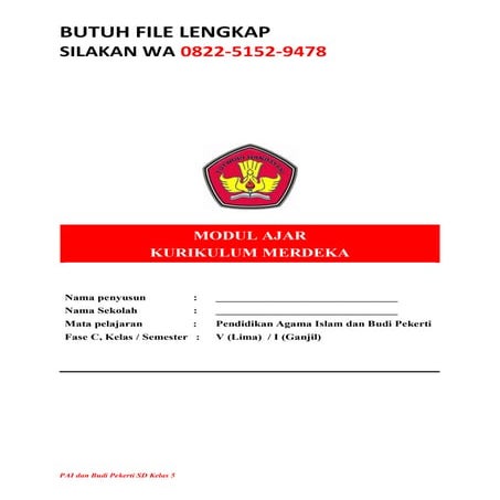 Download IKM Modul Ajar PAI Kelas 5 SD/MI Revisi Terbaru | PDF