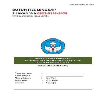 Download Modul Ajar Seni Tari Kelas 1 Kurikulum Merdeka Terbaru 2025 | PDF