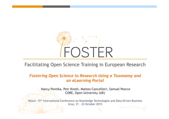 Fostering Open Science to Research Using a Taxonomy and an eLearning Portal