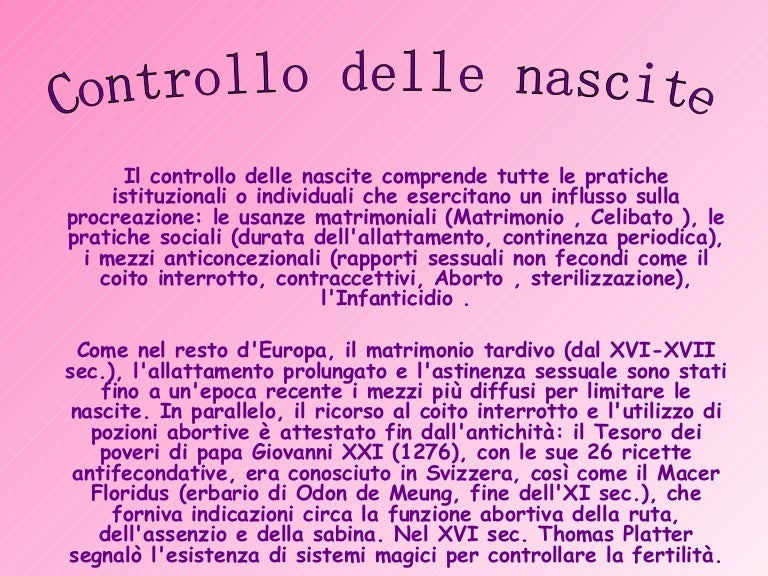 il controllo delle nascite il controllo delle nascite