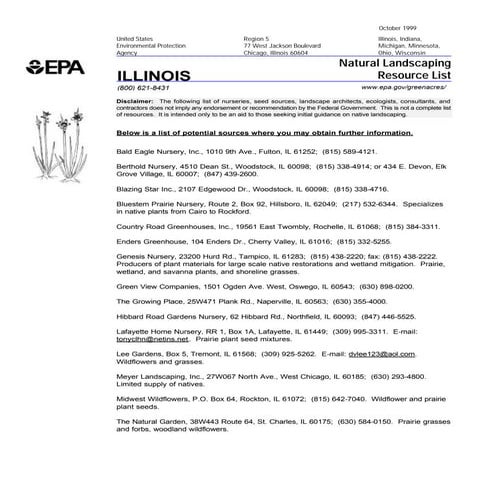 Illinois Greenacres: Natural Landscaping Resource List