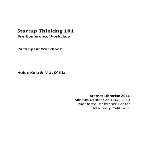 Startup Thinking 101 for Libraries: Workbook 