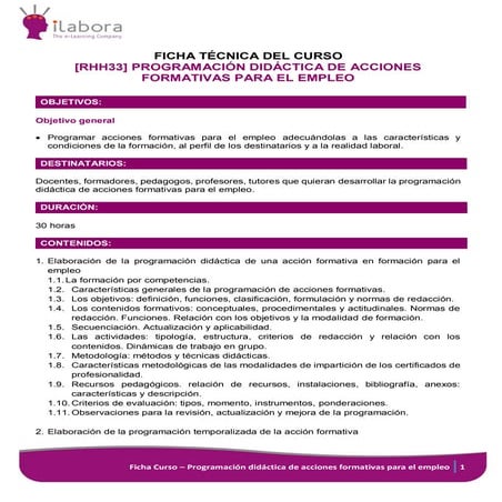 Programacion didactica de acciones formativas para el empleo | PDF
