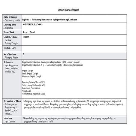 Grade 6 GMRC Lesson Plan on Self-Recognition and Dignity | DOCX