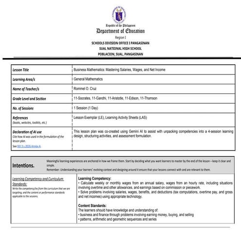 Mastering Salaries, Wages, and Net Income in Business Mathematics | DOCX