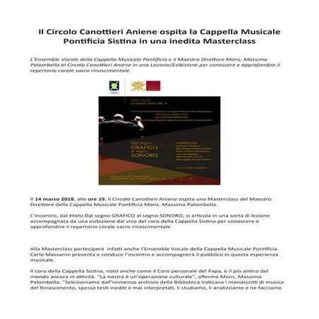 Il circolo canottieri aniene ospita la cappella musicale pontificia sistina in una inedita masterclass