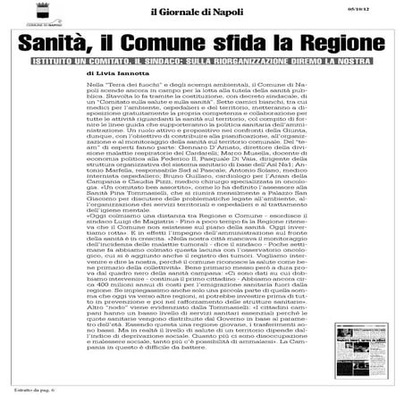 Il giornale di napoli sanità, il comune sfida la regione