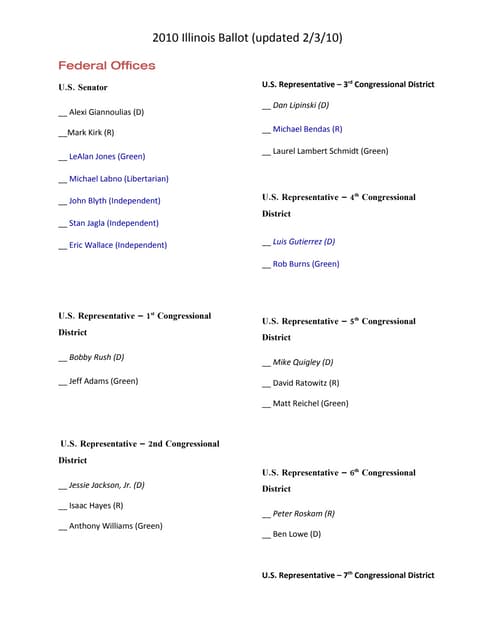 Illinois Tentative November Ballot 02 03 10
