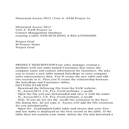 Illustrated Access 2013  Unit A SAM Project 1aIllustrated .docx