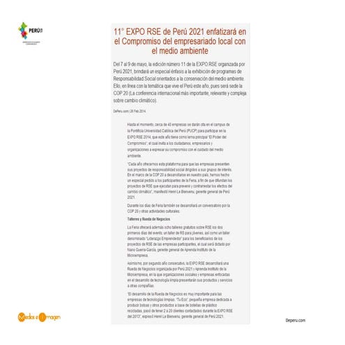 11° EXPO RSE de Perú 2021 enfatizará en el Compromiso del empresariado local ...