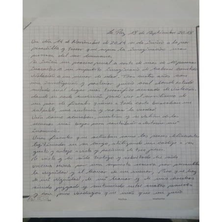 Carta de Jhiery Fernández, médico condenado en el caso Alexander.