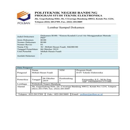 Sistem Kendali Water Level dengan Metode PID