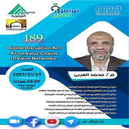  المحاضرة رقم 189 المهندس / محمد العربي  بعنوان "Digital Disruption Act- From...
