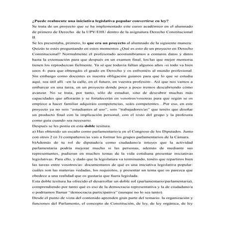 Una Iniciativa Legislativa Popular como proyecto