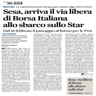 Sesa, arriva il via libera di borsa italiana allo sbarco sullo Star