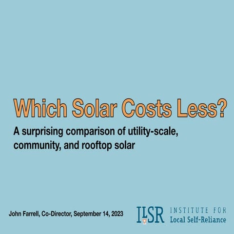 Which Costs Less? A Surprising Comparison of Utility-Scale, Community, and Ro...